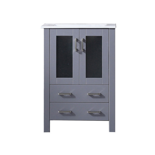 Lexora Volez 24 Inch Dark Grey Single Vanity Cabinet, Integrated Top, White Integrated Square Sink and no Mirror