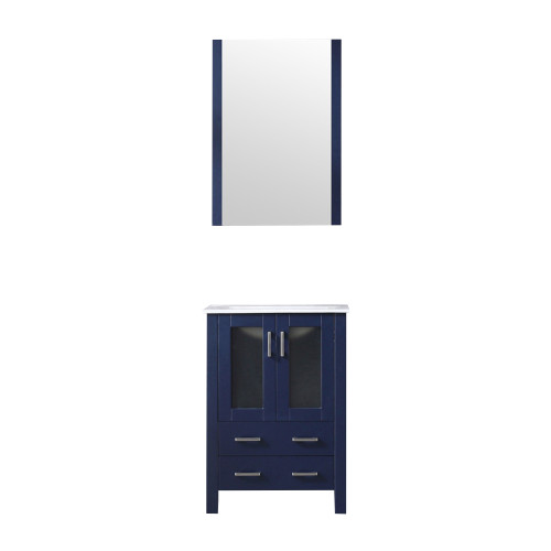 Lexora Volez 24 Inch Navy Blue Single Vanity Cabinet, Integrated Top, White Integrated Square Sink and 22 Inch Mirror