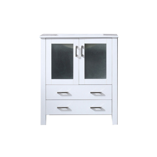Lexora Volez 30 Inch White Single Vanity Cabinet, Integrated Top, White Integrated Square Sink and no Mirror