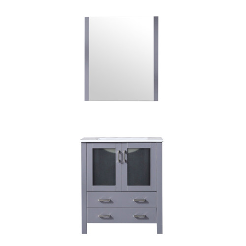 Lexora Volez 30 Inch Dark Grey Single Vanity Cabinet, Integrated Top, White Integrated Square Sink and 28 Inch Mirror