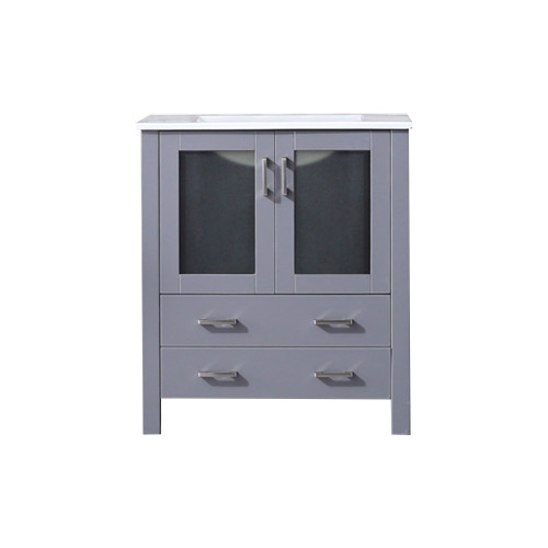 Lexora Volez 30 Inch Dark Grey Single Vanity Cabinet, Integrated Top, White Integrated Square Sink and no Mirror