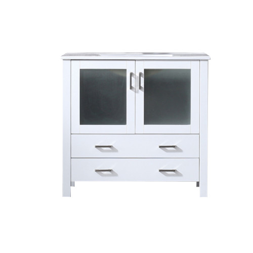 Lexora Volez 36 Inch White Single Vanity Cabinet, Integrated Top, White Integrated Square Sink and no Mirror