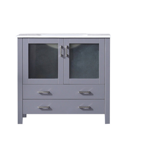 Lexora Volez 36 Inch Dark Grey Single Vanity Cabinet, Integrated Top, White Integrated Square Sink and no Mirror