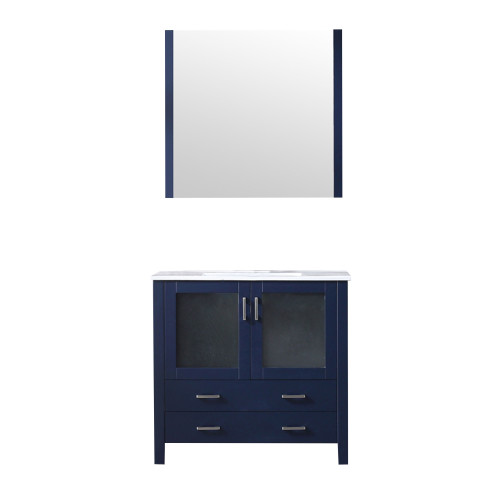 Lexora Volez 36 Inch Navy Blue Single Vanity Cabinet, Integrated Top, White Integrated Square Sink and 34 Inch Mirror Lexora Volez 36 Inch Navy Blue Single Vanity Cabinet, Integrated Top, White Integrated Square Sink and 34 Inch Mirror