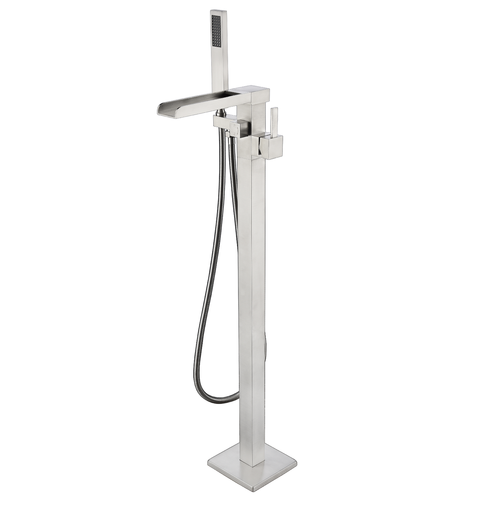 Lexora Cascata Free Standing Bathtub Filler Faucet w/ Handheld Shower Wand - Brushed Nickel