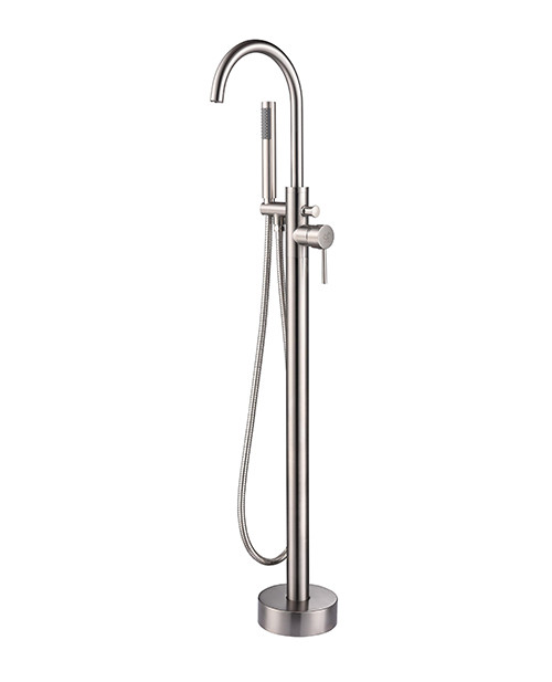 Lexora Lago Free Standing Bathtub Filler Faucet w/ Handheld Shower Wand - Brushed Nickel