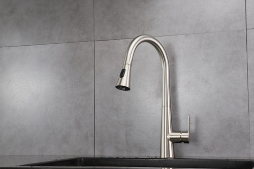 Lexora Furio Brass Kitchen Faucet w/ Pull Out Sprayer - Brushed Nickel