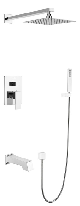 Lexora Monte Celo Stainless Steel Square Tub & Shower Faucet with Handshower - Chrome