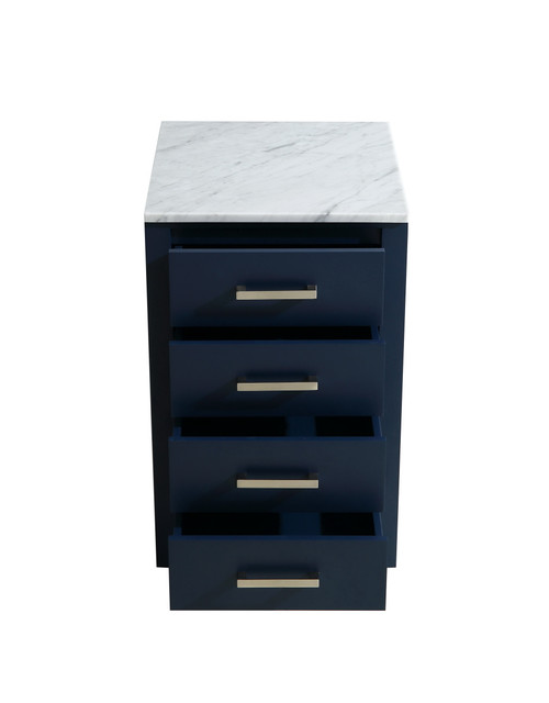 Lexora Jacques 20 Inch Navy Blue Side Cabinet, White Carrara Marble Top