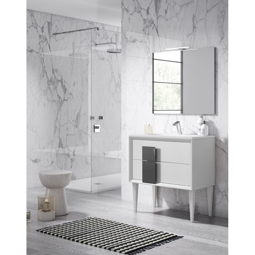 Lucena Bath 43041-01/Grey Decor Cristal Freestanding 24 Inch Vanity With Ceramic Sink - White With Grey Glass Handle