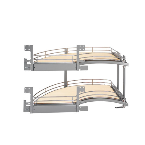 Rev-A-Shelf Maple Two-Tier Solid Bottom "Curve" Optimizer for 18" Left Opening/Blind Right Corner Cabinets - 582-18-LMP