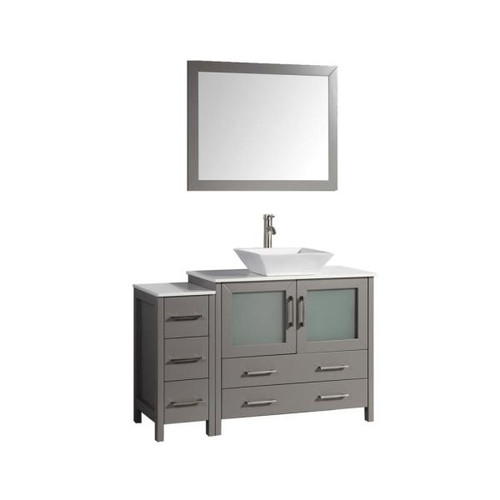 Vanity Art 48 in. Wide Bathroom Grey Vanity with White Ceramic Vessel Sink and Mirror