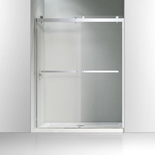 Vanity Art 76 in. x 60 in. Frameless Sliding Shower Door in Brushed Nickel with Handle - VASSD6076BN