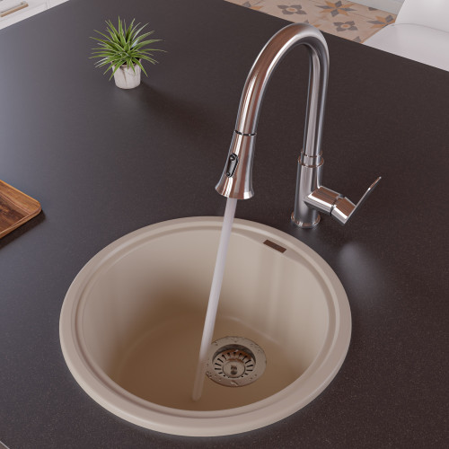 Alfi AB1717DI-B Biscuit 17" Drop-In Round Granite Composite Kitchen Bar / Prep Sink