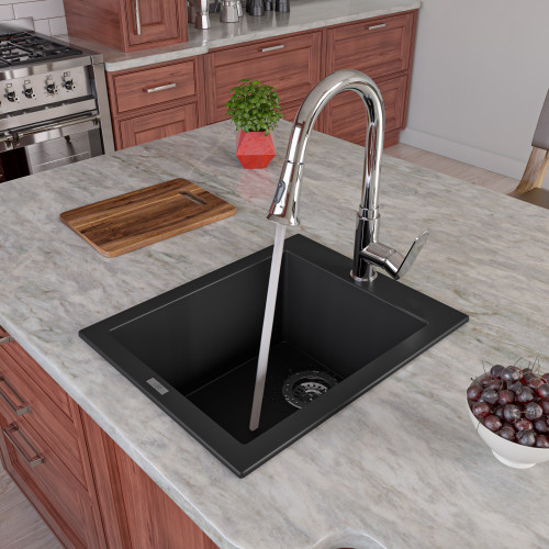 Alfi AB1720DI-BLA Black 17" x 20" Drop-In Rectangular Granite Composite Kitchen Prep Sink