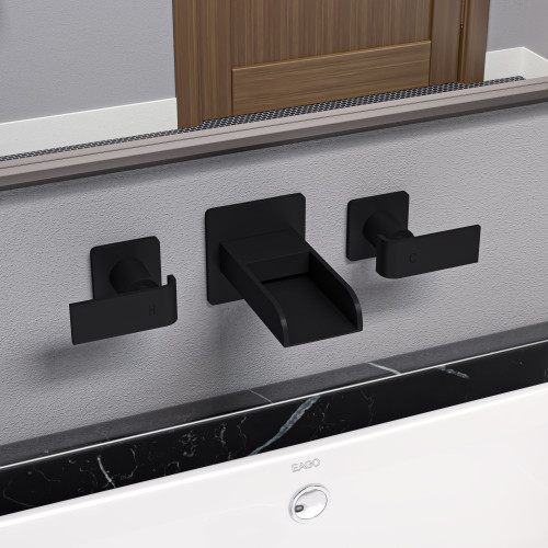 Alfi Black Matte Widespread Wall Mounted Modern Waterfall Bathroom Faucet