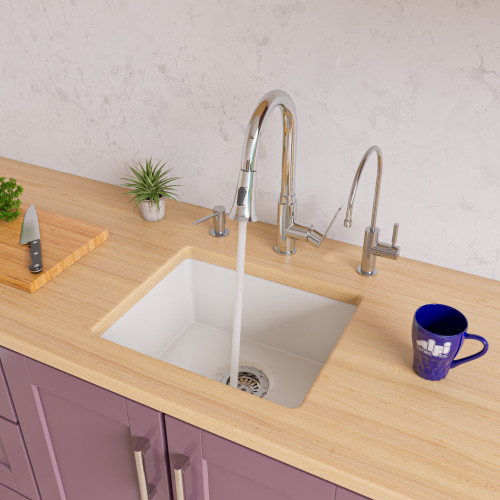 ALFI 20" x 17" White Single Bowl Fireclay Undermount Kitchen Sink - AB2017