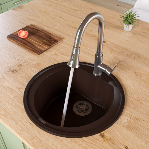 ALFI AB2020DI-C Chocolate 20" Drop-In Round Granite Composite Kitchen Bar / Prep Sink