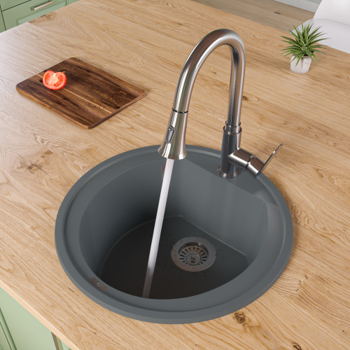 ALFI Titanium 20" Drop-In Round Granite Composite Kitchen Bar / Prep Sink - AB2020DI-T