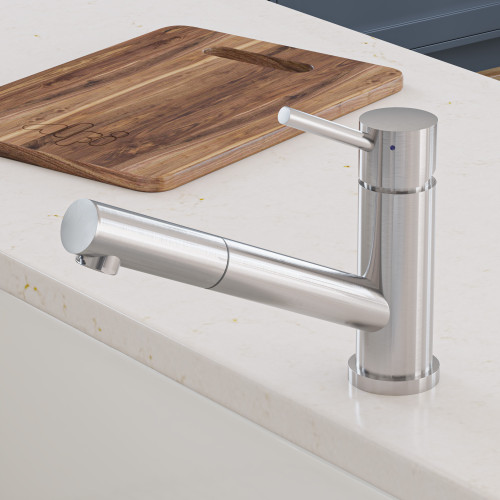 ALFI Solid Brushed Stainless Steel Pull Out Single Hole Kitchen Faucet - AB2025-BSS