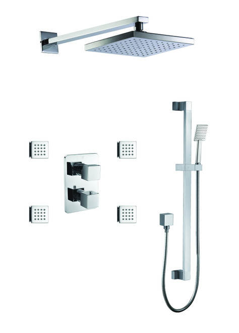 ALFI Polished Chrome 3 Way Thermostatic Shower Faucet Set with Body Sprays - AB2287-PC