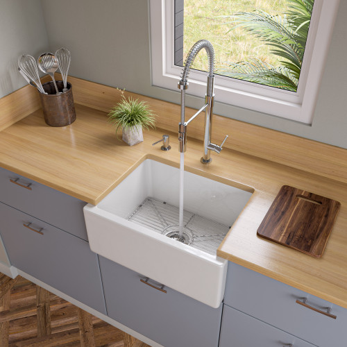 ALFI 24" x 18" White Reversible Smooth / Fluted Single Bowl Fireclay Farmhouse Sink - AB2418HS-W