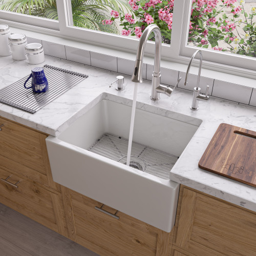 ALFI 24" x 18" White Smooth Thick Wall Fireclay Single Bowl Farmhouse Sink - AB2418SB-W