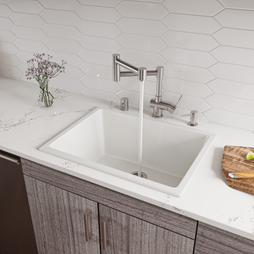 ALFI 24" x 18" White Undermount or Drop In Fireclay Kitchen Sink - AB2418UD-W