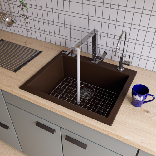 Alfi AB2420DI-C Chocolate 24" x 20" Drop-In Single Bowl Granite Composite Kitchen Sink