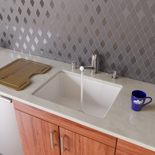 Alfi AB2420UM-W White 24" x 17" Undermount Single Bowl Granite Composite Kitchen Sink