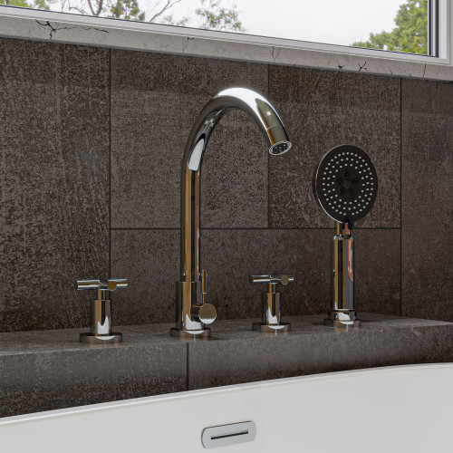 ALFI Polished Chrome Deck Mounted Tub Filler Faucet with Hand Held Showerhead - AB2503-PC