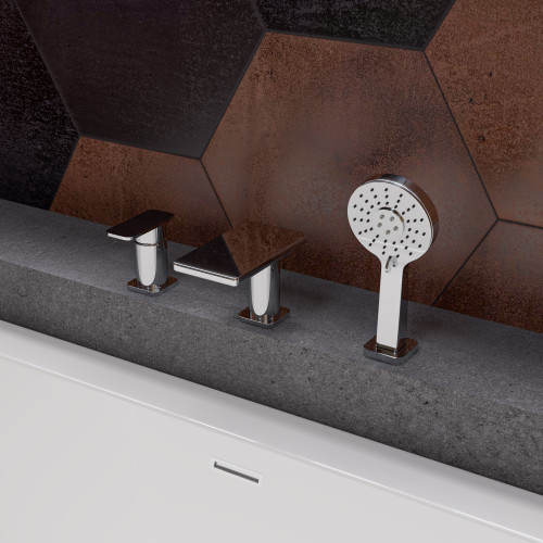 ALFI Polished Chrome Deck Mounted Tub Filler Faucet with Handshower - AB2879-PC