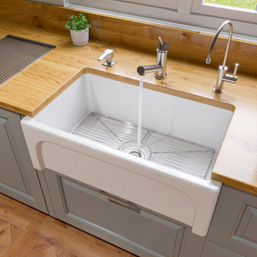 ALFI 30" x 18" White Arched Apron Thick Wall Fireclay Single Bowl Farmhouse Sink - AB3018ARCH-W