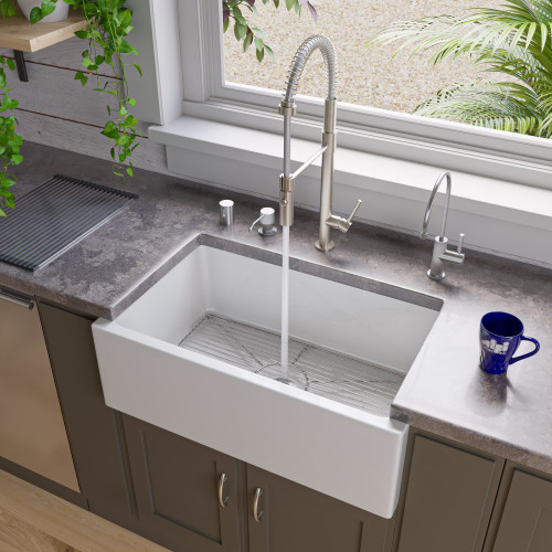 ALFI 30" x 18" White Smooth Apron Solid Thick Wall Fireclay Single Bowl Farmhouse Sink - AB3018SB-W