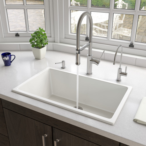 ALFI 30" x 18" White Undermount or Drop In Fireclay Kitchen Sink - AB3018UD-W