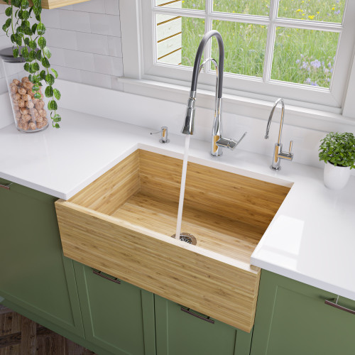 Alfi AB3021 30" x 21" Single Bowl Bamboo Wood Kitchen Farmhouse Sink