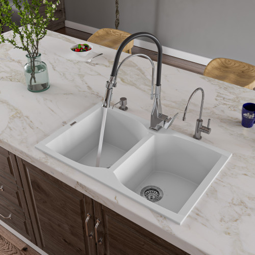 Alfi AB3220DI-W White 32" x 20"  Drop-In Double Bowl Granite Composite Kitchen Sink