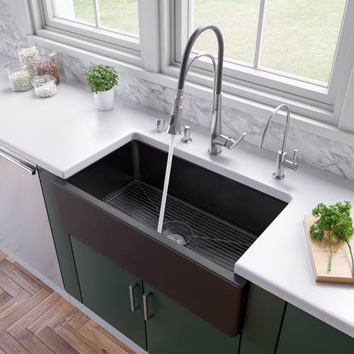 Alfi AB3318HS-BG Black Gloss 33" x 18" Reversible Fluted / Smooth Fireclay Farm Sink