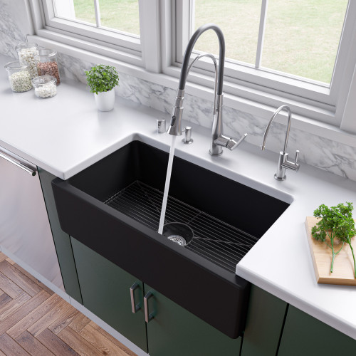 Alfi 33" x 18" Black Matte Reversible Smooth / Fluted Single Bowl Fireclay Farmhouse Sink