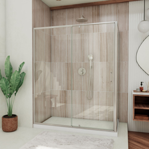 DreamLine Flex 30 1/2 in. D x 28-32 in. W x 72 in. H Semi-Frameless Pivot Shower Enclosure in Brushed Nickel