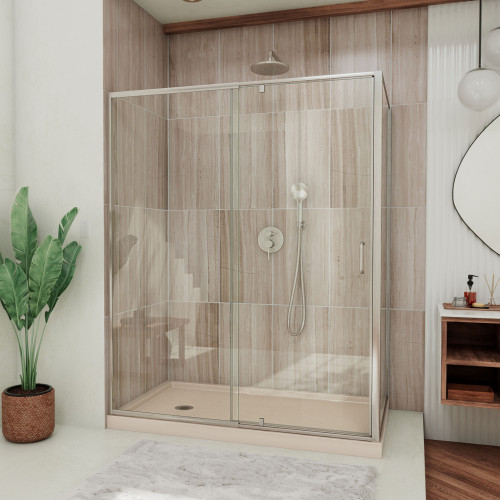 DreamLine Flex 36 in. D x 60 in. W x 74 3/4 in. H Semi-Frameless Shower Enclosure in Brushed Nickel with Left Drain Biscuit Base