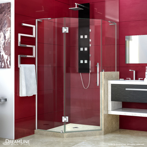 DreamLine Prism Plus 40 in. x 72 in. Frameless Neo-Angle Hinged Shower Enclosure with Half Panel in Chrome