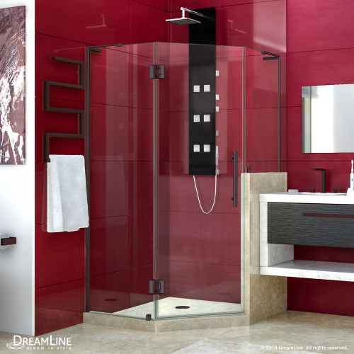 DreamLine Prism Plus 40 in. x 72 in. Frameless Neo-Angle Hinged Shower Enclosure with Half Panel in Oil Rubbed Bronze