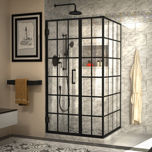 DreamLine Unidoor Toulon 34 in. D x 40 in. W x 72 in. H Frameless Hinged Shower Enclosure in Satin Black DreamLine Unidoor Toulon 34 in. D x 40 in. W x 72 in. H Frameless Hinged Shower Enclosure in Satin Black