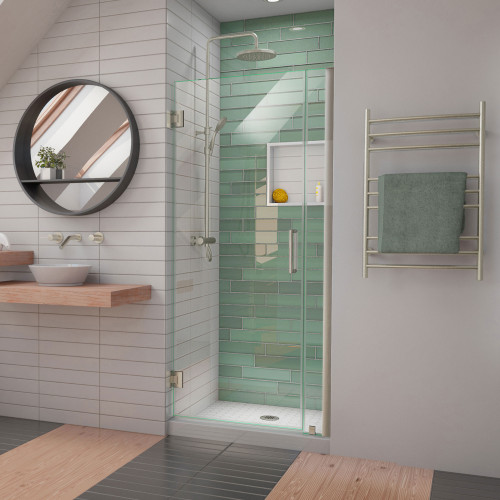 DreamLine Unidoor-LS 35-36 in. W x 72 in. H Frameless Hinged Shower Door in Brushed Nickel