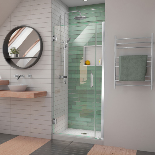 DreamLine Unidoor-LS 29-30 in. W x 72 in. H Frameless Hinged Shower Door in Chrome