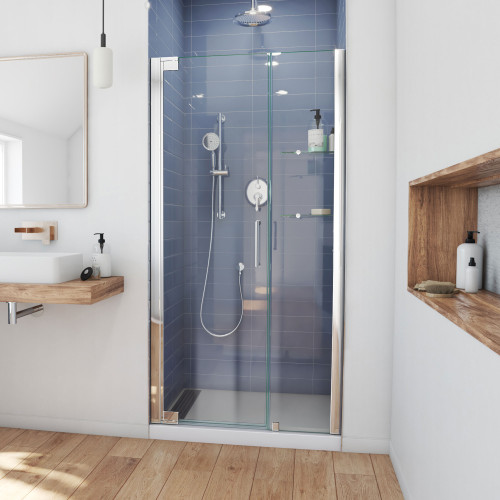 DreamLine Elegance Plus 39 3/4 - 40 1/2 in. W x 72 in. H Frameless Pivot Shower Door in Chrome