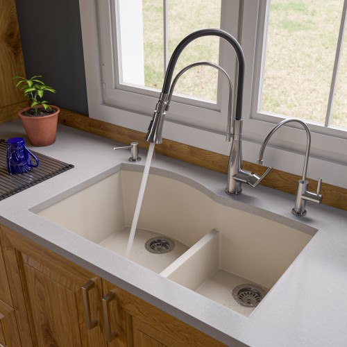 ALFI Biscuit 33" x 21" Double Bowl Undermount Granite Composite Kitchen Sink - AB3320UM-B