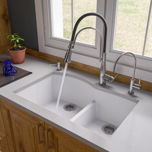 Alfi AB3320UM-W White 33" x 21" Double Bowl Undermount Granite Composite Kitchen Sink