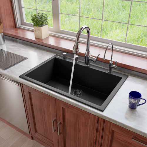 Alfi AB3322DI-BLA Black 33" x 22" Single Bowl Drop In Granite Composite Kitchen Sink